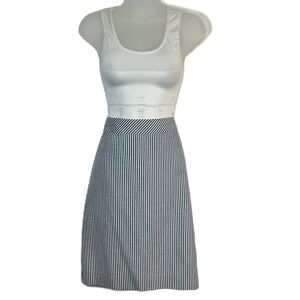 J. Crew Womens Pencil Skirt Sz 4 Seersucker Cotton Zip Hickory Stripe Blue White